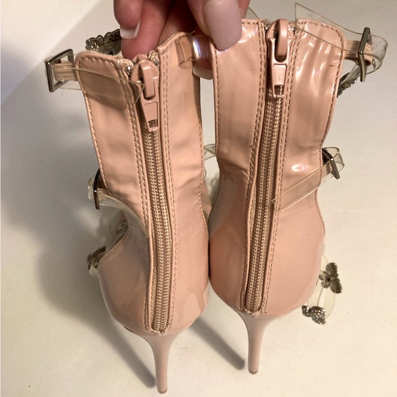 Lemonade Rhinestone Butterfly Stiletto Tall High Heel Clear Strap Square Toe 8.5 - Picture 12 of 16